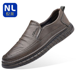 New 2025 Mens Casual Shoes Genuine Leather Slip-On Soft Bottom Anti-Slip Spring Fashionable round Toe Low Heel Daily Wear