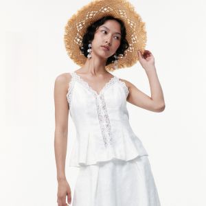 TAMMY TANGS | Ballet Princess Style Lace Patchwork Linen Crop Top Women Summer Sweet Style Fashionable Casual Short Sleeve T-Shirt Vest
