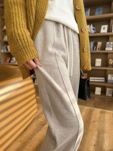 High Waist Wide Leg Pants Womens Autumn Winter Thickened Fleece Lined Casual Woolen Plaid Straight Cut Trousers