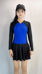 Boteyuwa ชุดว่ายน้ำหญิง ชุดว่ายน้ำกระโปรง ชุดว่ายน้ำวันพีช ชุดว่ายน้ำผู้หญิง ชุดว่ายน้ำหญิง สปอร์ต ชุดว่ายน้ำวันพีชแขนยาวกระโปรง T2904