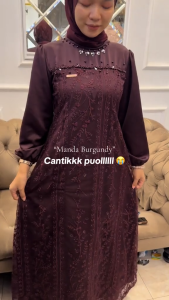 Manda Dress Brukat Premium Satin Silk Gaun Muslim Elegan Mewah untuk Lebaran Pesta Kondangan Terbaru
