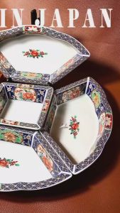 [Hàng Hiếm Japan 100% New] Full Bộ Khay Đựng Thực Phẩm Ngũ Sắc Hoạ Tiết Phú Quý Hồng Hoa 37cm