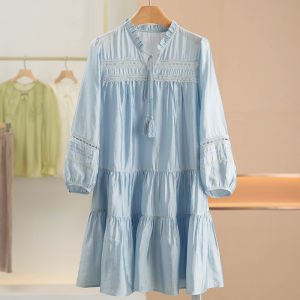 Váy Ren Khoét Sâu XKing Mùa Thu 2025 Mới Cho Nữ Váy Dài Tay Dài Vừa Phải Cổ Tròn Khóa Kéo Chất Liệu Polyester 15%