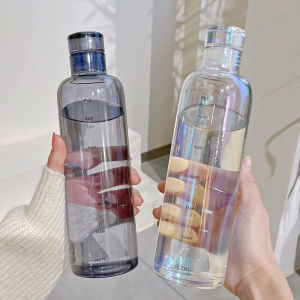 HB 500ml Plastic Bottle Portable Colorful/Transparent Creative Time Mark Water Cup