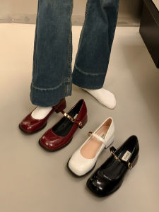 Elegant French Style Chunky High Heel Mary Janes Womens Shoes Spring 2025 New Vintage Flat Mouth Fashion Single Shoes