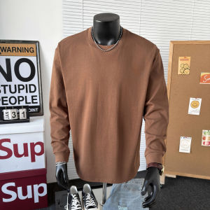 Áo Thun Cotton Dài Tay Màu Trắng Cho Nam Mùa Xuân Thu Mới Mỹ 600G Nặng Áo Lót Thiết Kế Cảm Giác Cổ Tròn Dáng Rộng Thường Ngày