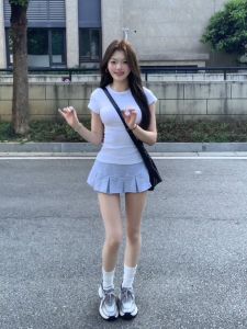 Gray Pleated Sports Skirt Womens Small Fashion Tape Short Pantskirt Plus Size Bathroom Skirt Low Waist A- line Short Skirt