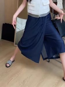 Tencel Denim Skirt Pants Women Summer Thin Large Size Elastic Waist Pear Shape Slimming Drapey Ice Silk Half Skirt Asymmetrical High Waist A-Line Skirt