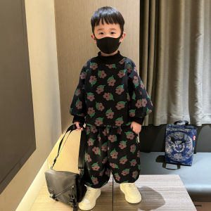 Thickened Fleece Childrens Two-Piece Set Baby Boy Winter Warm Sweatshirt Cotton Polyester Blend Sport Style Autumn Winter Wear