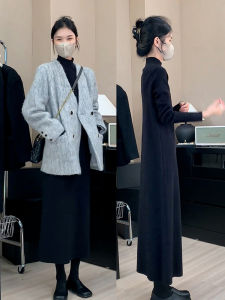 SENWA | Hepburn Style French Elegant High Neck Knit Dress
