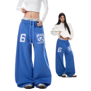 BWKA | Letter Print Blue Leisure Sweatpants