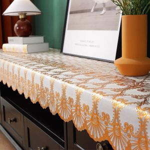 PVC Gold Tablecloth Waterproof Oilproof Table Cloth Bronzing Printed Hollow Table Cover Mat TV Cabinet Home Decor Party Decor