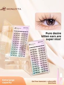 MONLEYTA | Natural Looking Cat Ear False Eyelashes Single Cluster Segmented Self Adhesive No Removal Three Step Lazy Persons Guide