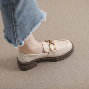 IELGY retro womens shoes round toe casual thick heel versatile loafers