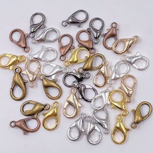100Pcs/lot 12mm Metal Gold Silver Plated Lobster Clasps for Jewelry Making DIY Bracelets Necklaces Hooks Chain Closure Crafts