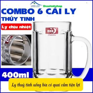 Ly thủy tinh có quai cầm combo 6 ly thủy tinh Deli 335ml chuyên làm ly uống bia dieulinhshop