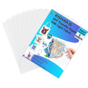 กระดาษรีดร้อน 5 แผ่น สำหรับผ้าเนื้อบาง ขนาด Letter สำหรับพิมพ์อิงค์เจ็ทและเลเซอร์ และวาดภาพ DIY บนเสื้อยืด ขนาด 8.5×11 นิ้ว