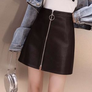 Fall Winter High Waist Mini Skirt Womens PU Leather A-Line Skirt Short Bodycon Skirt Fashionable Trendy Half-length Skirt