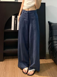 Quần Ống Rộng Bằng Vải Lanh Cạp Cao Cho Nữ Mùa Thu Rộng Rãi Phong Cách Lười Biếng Quần Ống Đứng Bằng Cotton Lanh