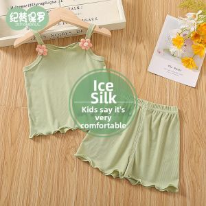 JIFANPAUL | Cute Sleeveless Ice Silk Vest Set Sleepwear