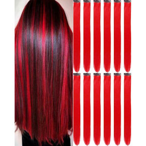 6/12 PCS Hair Extensions Clip 22in Colored Hair Extensions Party Highlights Long Straight Synthetic Hairpieces for Girls Cospla