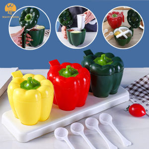 [Warm Homie] 4-in-1 Pepper-shaped Cruet with Cover Hand-held Press-opened Seasoning Bottle Condiments Container Box