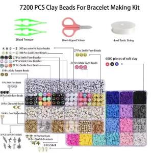 7200PCS Clay Beads Bracelet Making Kit Flat Round Polymer Clay Beads Set Polymer Heishi Beads with Charms for Teen Girls Crafts