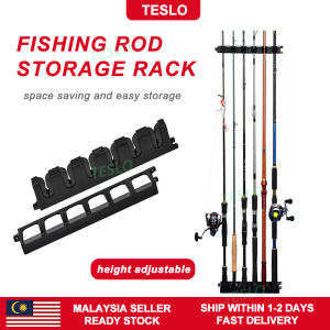 【TESLO】🔥Malaysia In Stock🔥 fishing rod holder display rack rak joran kit 6 holes stand abs plastic wall hanger horizontal vertical hanging fish rod