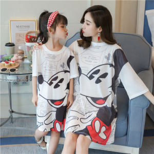 Ice Silk Mesh Quick Dry Hollow out Summer Dress T Shirt Parent Daughter Beach Skirt Korean Style Printed Hollow out Midi Dress