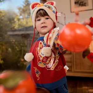 Warm Nylon Knitted Sweater for Babies Cute Dragon Pattern Autumn Winter Outfit Childrens Thermal Top Outerwear for New Year Visits