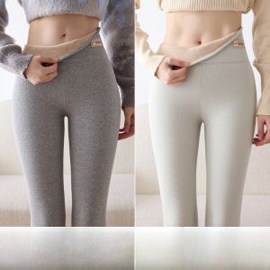 MiiOW | Quần legging dày lót lông cừu màu đen cho nữ quần dài ấm áp mùa thu đông quần cotton cạp cao ôm bụng