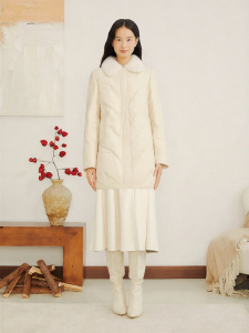 Luxurious Mink Fur Collar French Style Winter Mid-Length Womens Down Jacket