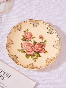 Fragile European Style Ceramic Coffee Plate Dessert Bone Dish Vintage Premium Quality round Shape Gold Rimmed for Home Use