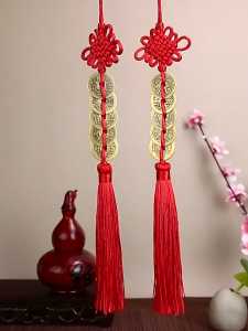 2Pcs Lucky Charm Chinese Lucky Door Coins Feng Shui Decoration Chinese Knot Pangsabit Old Coins for Money Attraction