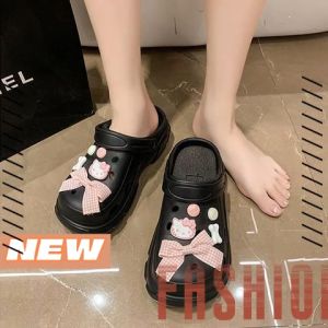 LKShoes NEW รองเท้าแตะยางแฟชั่น ดีไซน์หัวโตแบบสายสตรี 1นิ้ว ยางนิ่ม แถมฟรี ตัวติดลายการ์ตูนสุดน่ารัก