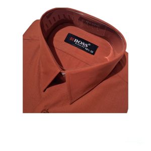 Kemeja Pria Lengan Panjang Kemeja BOSS Polos Regular Terracotta