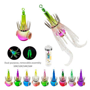 New Squid Fishing Hooks With Double LED Lights Lures Fishhooks Light 14 #/16 # Hook Waterproof Squid Jig Fishing Wood Shrimp