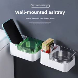 Creative Wall-mounted Stainless Steel Ashtray With Lid Shelf Easy-to-Install No-Drilling Required