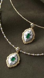 Montagne Jewelry 18k Pure Gold necklace for women Diamond Inset buccellati Design Fine Jewelry Natural Panjshir Emerald Pendant Necklace