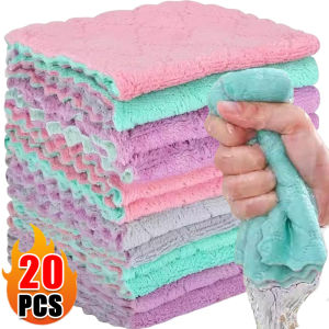 20/10pcs Kitchen Towel / Super Absorbent Microfiber Towel / Double-sided Kitchen Dishcloths / Household Non-stick Oil Wipe Rags