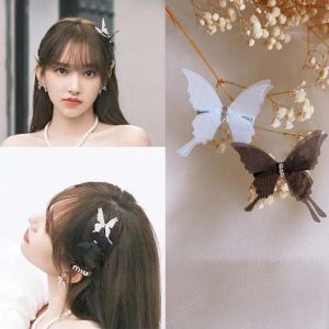 Elegant Black White Silk Butterfly Hair Clip Headwear Super Fairy Tale Hair Accessories Side Clip Edge Hair Card Fresh Outlined