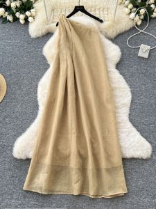 Váy Midi Chữ a Không Tay Cạp Cao Kiểu Pháp Cho Nữ Váy Mùa Hè Váy Dự Tiệc Váy Dài Hở Lưng Váy Xếp Ly Váy Bó Sát