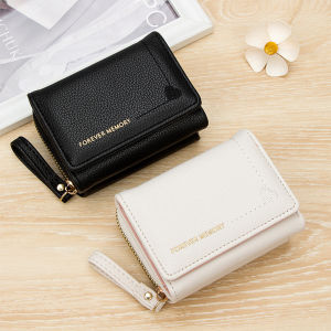 Women Short Tri-fold Wallet with Heart Embroidery Multiple Card Slots Compact Card Holder Lightweight Purse Organizer