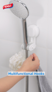 TAILI Shower Head Holder with Hooks Suction Cup Visible Safety 160° Adjustable Handheld Showerhead Wall Mount Easy Install Waterproof Bracket for Bathroom Kids & Pets Universal Fit