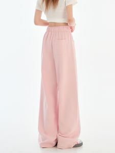QIAOMIDUO | กางเกงขายาวทรงหลวมเอวสูงผ้าคอตตอนผสมโพลีเอสเตอร์สำหรับผู้หญิงในฤดูร้อน สีชมพู ทรงหลวม ทรงลำลอง ทรงหลวม ทรงหลวม