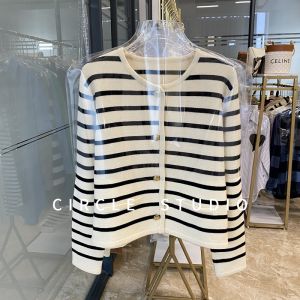 Classic Stripe Knitted Woolen Short Cardigan Fashion Design Versatile Early Spring New Arrival Womens Slim Fit Button up Coat