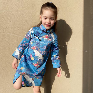 Elastic Cotton Summer Childrens Cheongsam Dress Thin Style Traditional Chinese Hanfu Skirt for Girls Clearance Sale