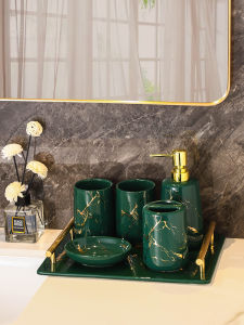 Ceramic Ins Five-Piece Bathroom Set Washing Set Bathroom Supplies Toilet Cup Toothbrush Cup Kit Accessible Luxury