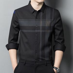 ROMON | Lormen Mens Fleece Lined Shirt Casual Autumn Winter New Business Style No Ironing Handsome Striped Workwear Shirt Jacket Male