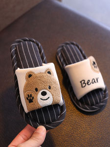 รองเท้าแตะเด็กผ้าลินินกันลื่นสำหรับฤดูใบไม้ผลิและฤดูใบไม้ร่วง รองเท้าแตะเด็กในบ้าน รองเท้าแตะเด็กผู้ชายและผู้หญิง รองเท้าแตะเด็กแบบสวมสบายสำหรับฤดูร้อน